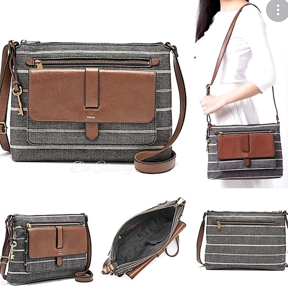 FOSSIL Kinley bohemian gray stripes Crossbody Bag womens - Picture 1 of 10